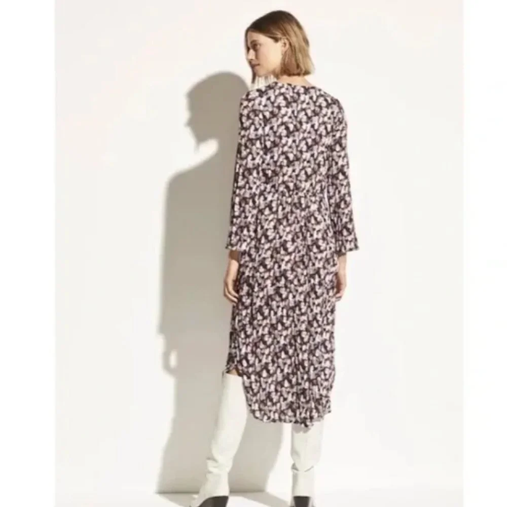 Vince Esme V-Neck Long Sleeve Micro Painted Floral Twist Drape Midi Dress Sz 14 - Picture 2 of 12